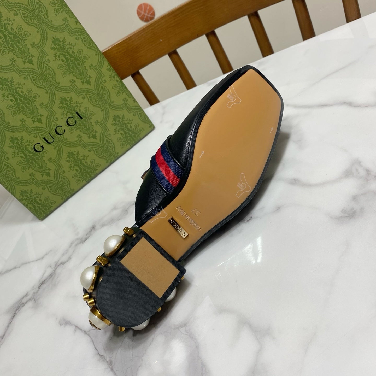 GG HEEL MULES 35 CM IN BLACK CALFSKIN WITH PEARL-EMBELLISHED SOLE - 35