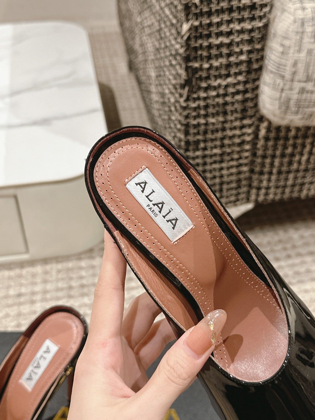 ALAIA SPIKE JEWEL MULES IN BLACK GLOSSY CALFSKIN - 35