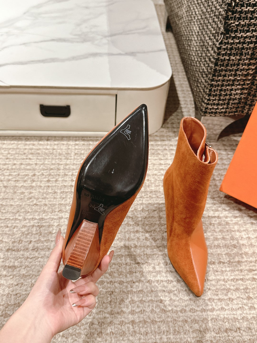 HILONA 6 CM ANKLE BOOTS IN BRONZE BROWN CALFSKIN AND SUEDE - 39