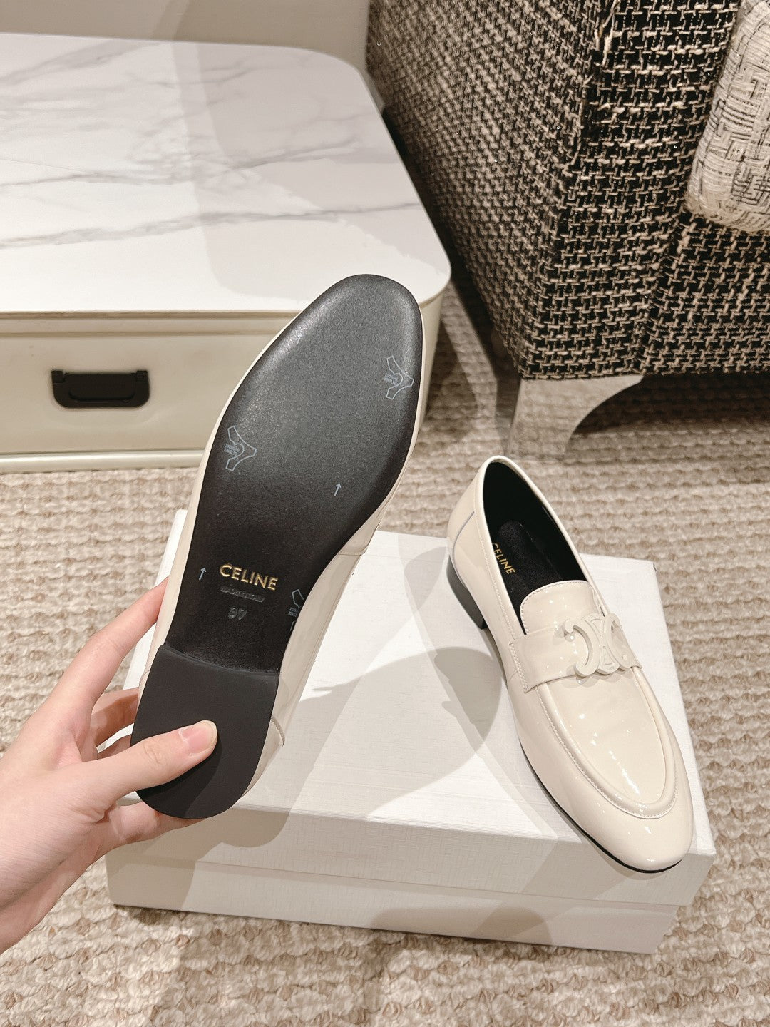 TRIOMPHE LOAFER IN WHITE PATENT CALFSKIN - 35