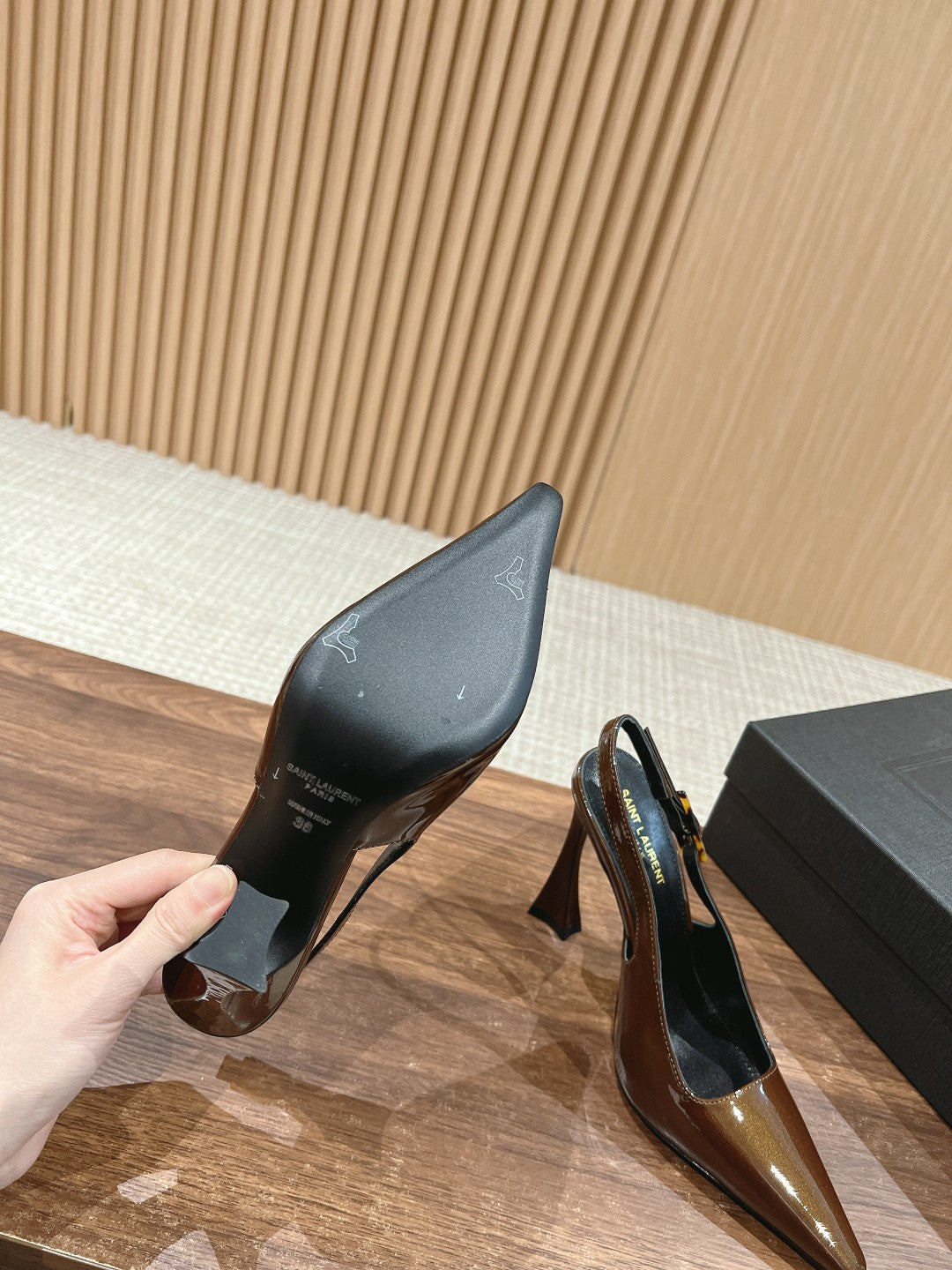 SL DUNE SLINGBACK PUMPS COPPER POLISHED CALFSKIN - 35