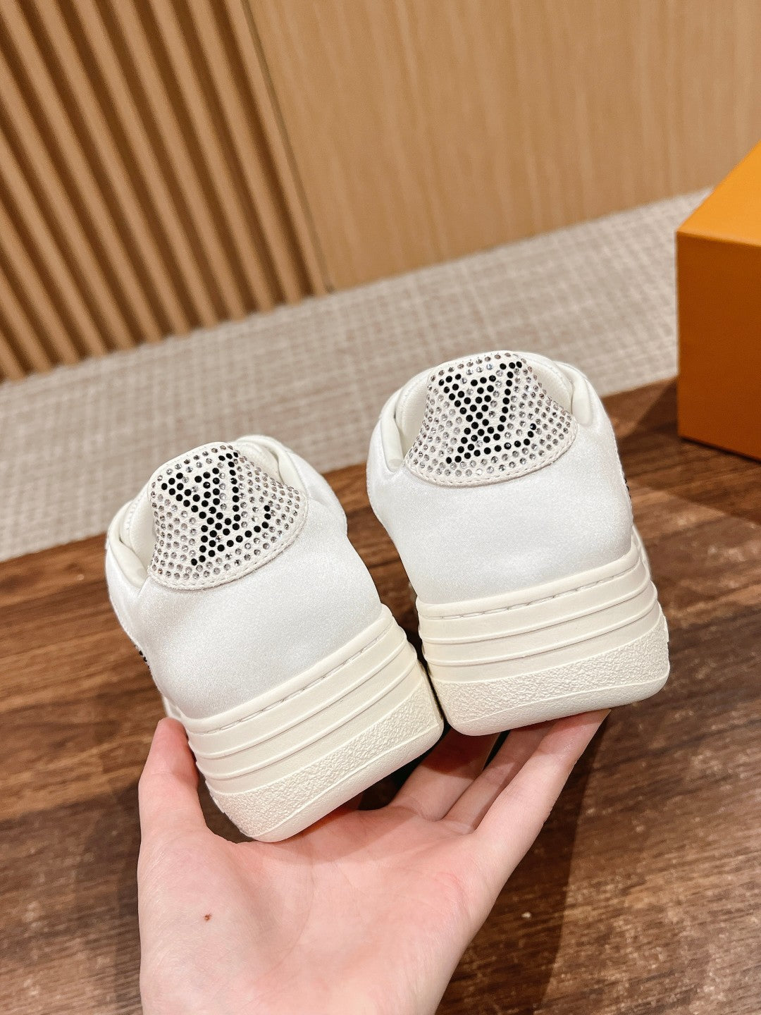 LV GROOVY SNEAKER IN WHITE DAMIER STRASS AND CALFSKIN - 35