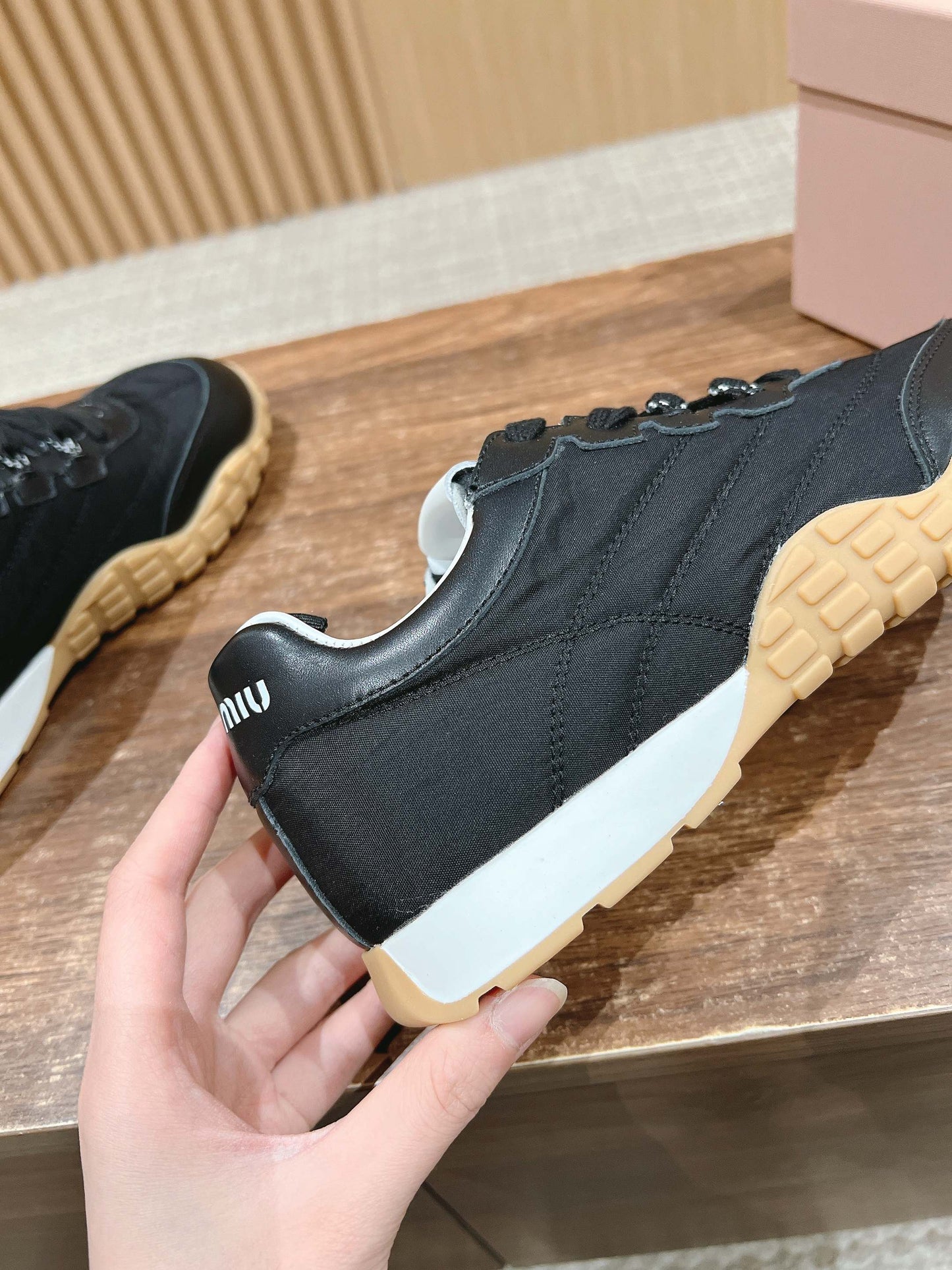 RUNNING SNEAKERS IN BLACK LAMBSKIN AND FABRIC ANTI-SLIP RUBBER SOLE - 35