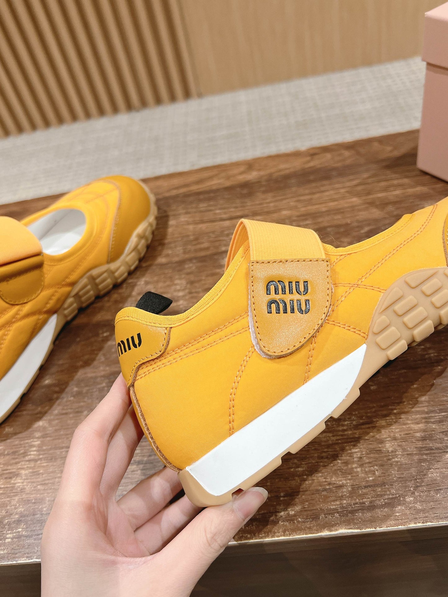 BALLET SHOES IN YELLOW LAMBSKIN AND FABRIC ANTI-SLIP RUBBER SOLE - 35