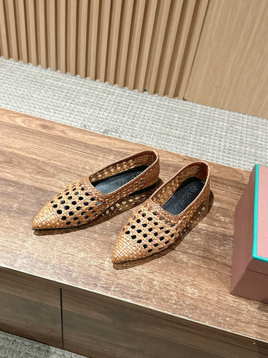 LP POINTED-TOE BALLET FLATS 25S IN LIGHT BROWN LAMBSKIN - 35