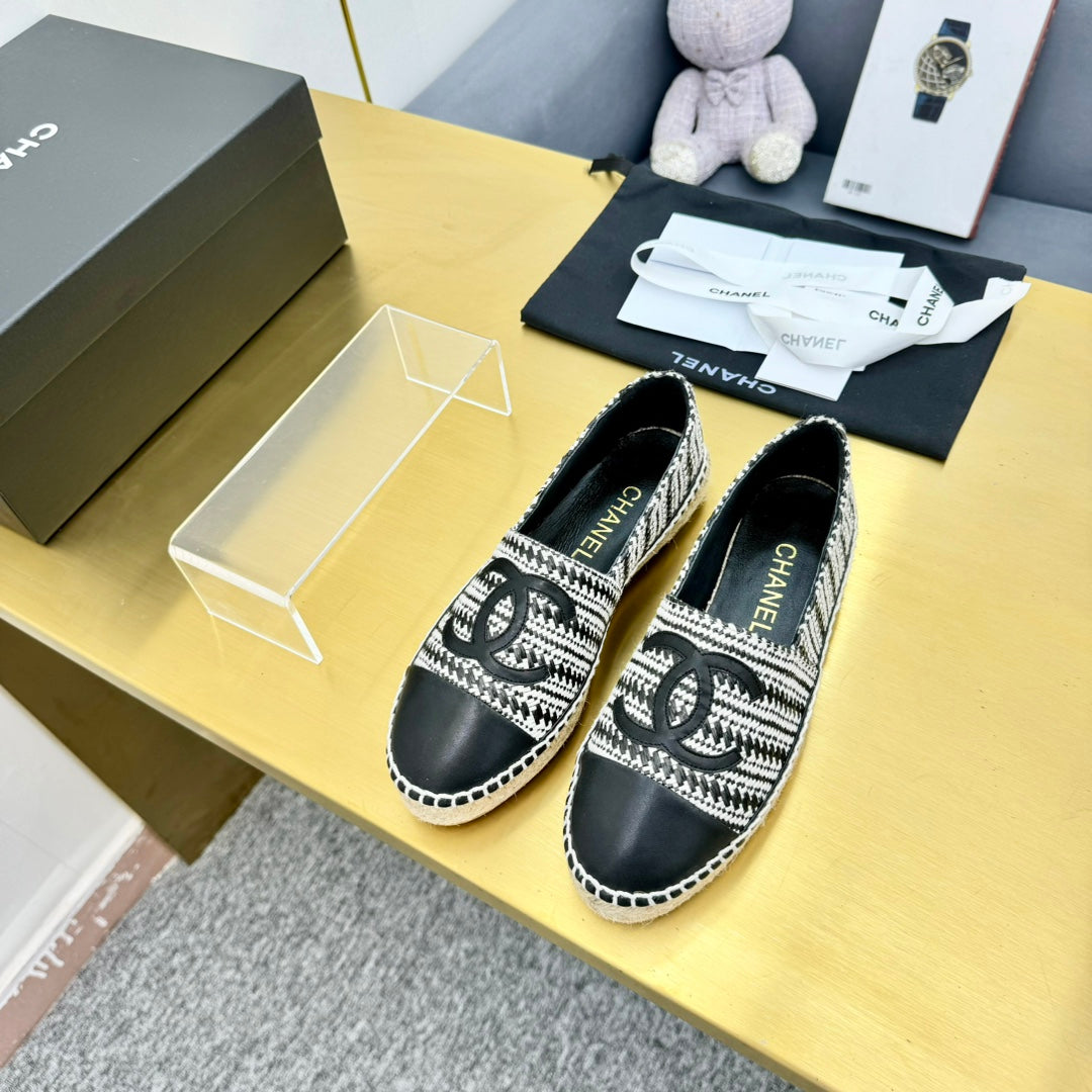 CC ESPADRILLES PLATFORM 25S IN SKY BLACK AND WHITE TWEED MIX CALFSKIN - 34
