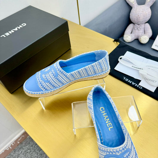 CC ESPADRILLES PLATFORM 25S IN SKY BLUE TWEED MIX CALFSKIN - 34