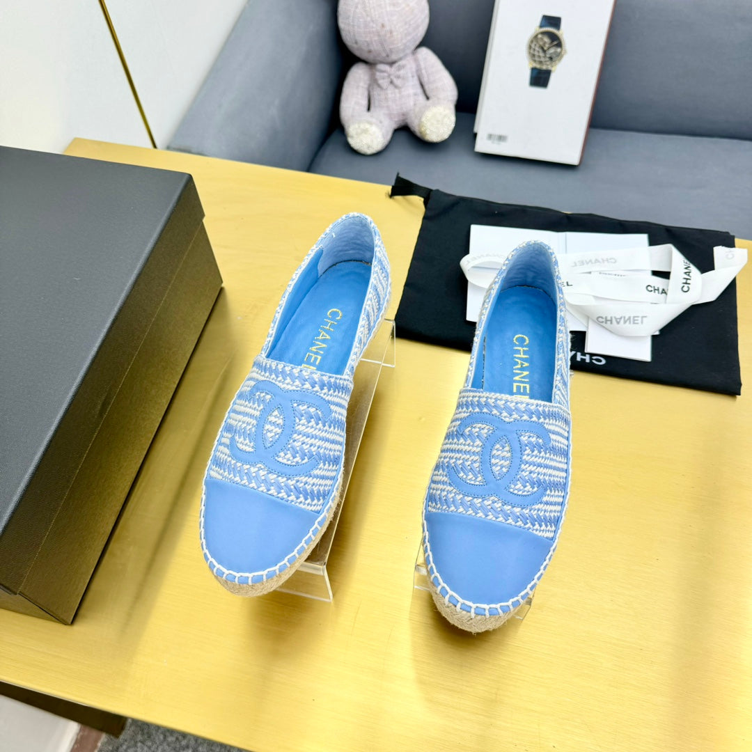 CC ESPADRILLES PLATFORM 25S IN SKY BLUE TWEED MIX CALFSKIN - 34