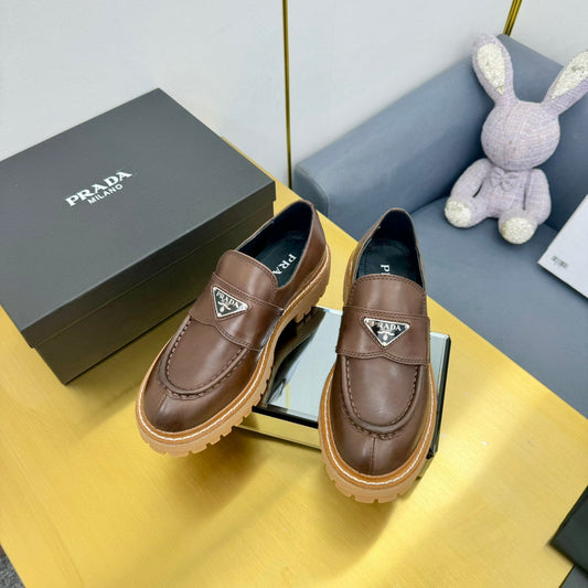 LOAFER WITH TRIANGLE LOGO IN CHOCOLATE BROWN CALFSKIN - 35