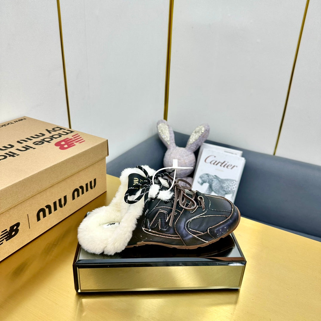 MIUxNB 530 SNEAKER MULES IN BLACK CALFSKIN SHEARLING - 35