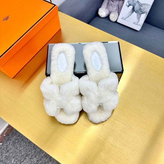 0RAN SHEARLING SANDALS WHITE - 35