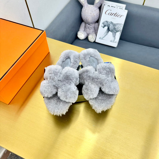 0RAN SHEARLING SANDALS SILVER GRAY - 35