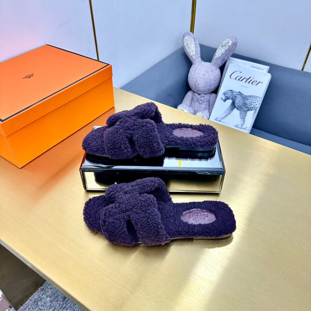 0RAN SHEARLING SANDALS EGGPLANT PURPLE - 35
