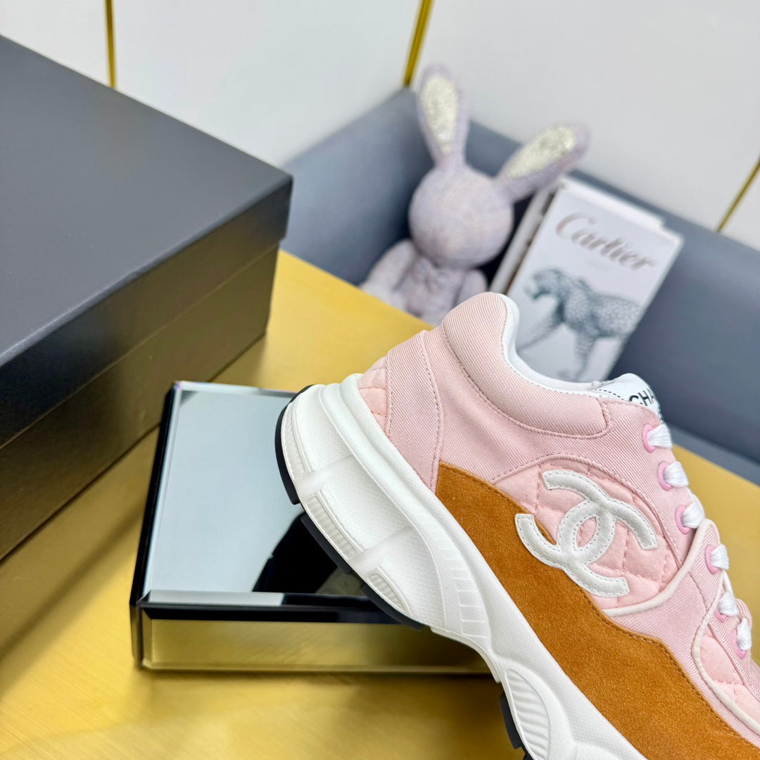 DAD SNEAKER IN LIGHT PINK LAMBSKIN AND GINGER ORANGE SUEDE - 35