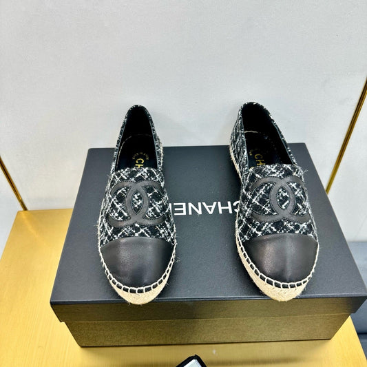 CC ESPADRILLES PLATFORM 25S IN BLACK TWEED AND CALFSKIN - 34