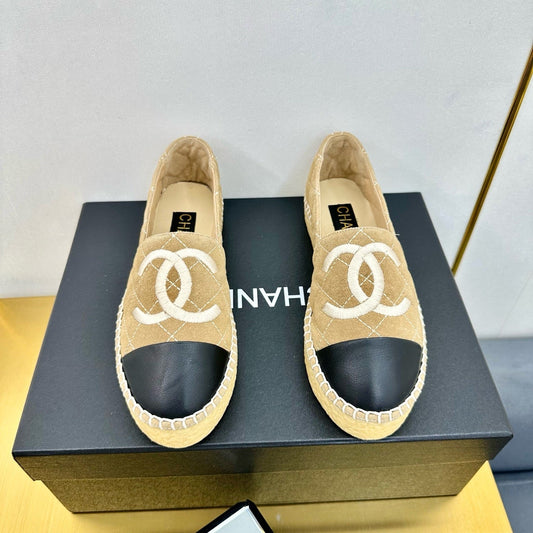 CC ESPADRILLES PLATFORM 25S IN BEIGE SUEDE MIX BLACK CALFSKIN - 34