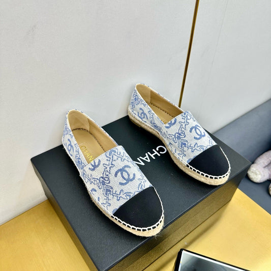 CC ESPADRILLES PLATFORM IN BLUE MIX BLACK FABRIC - 34