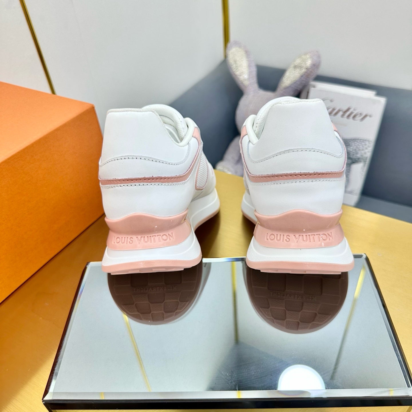 NEO RUN AWAY SNEAKER IN WHITE MIX PEACH PINK CALFSKIN - 35