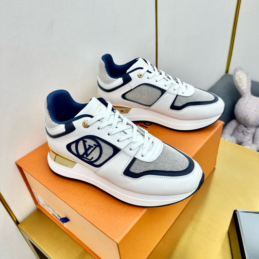NEO RUN AWAY SNEAKER IN WHITE MIX NAVY BLUE CALFSKIN - 35