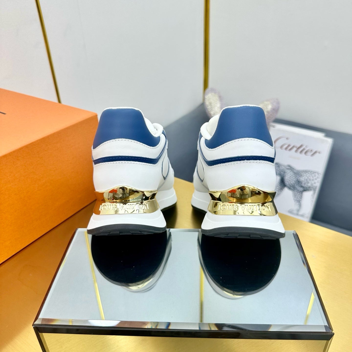 NEO RUN AWAY SNEAKER IN WHITE MIX COBALT BLUE CALFSKIN - 35