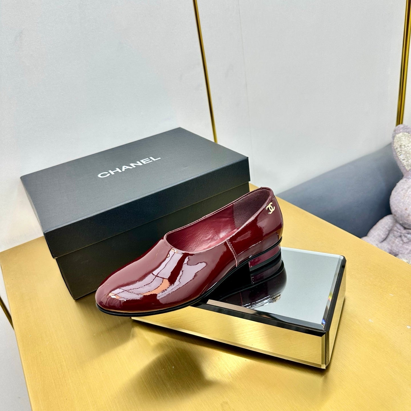 CC SIMPLE FLATS 25S IN DARK RED GLOSSY LEATHER - 35