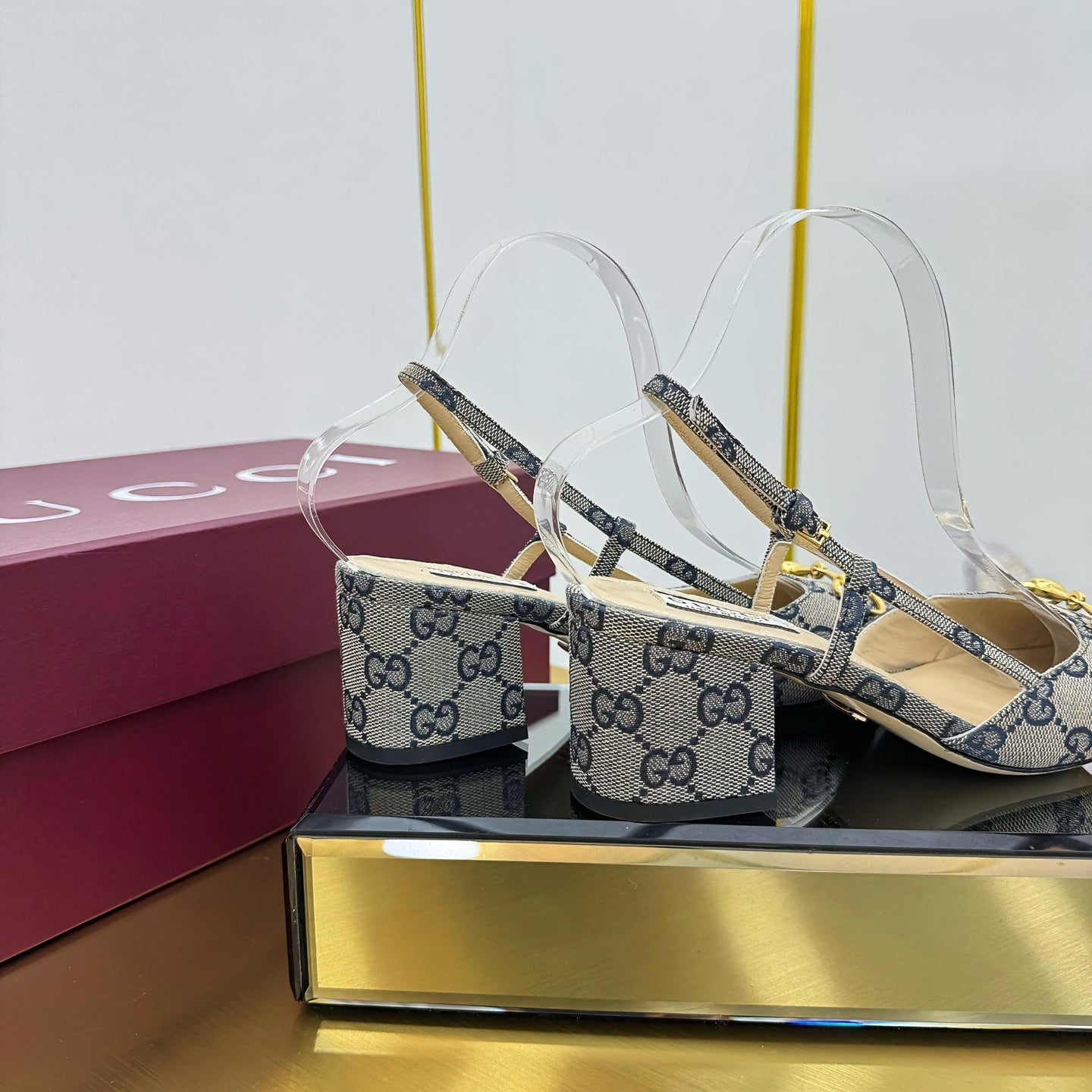 GG HIGH SLINGBACK 65 IN GREY LAMBSKIN WITH GOLD HARDWARE - 35