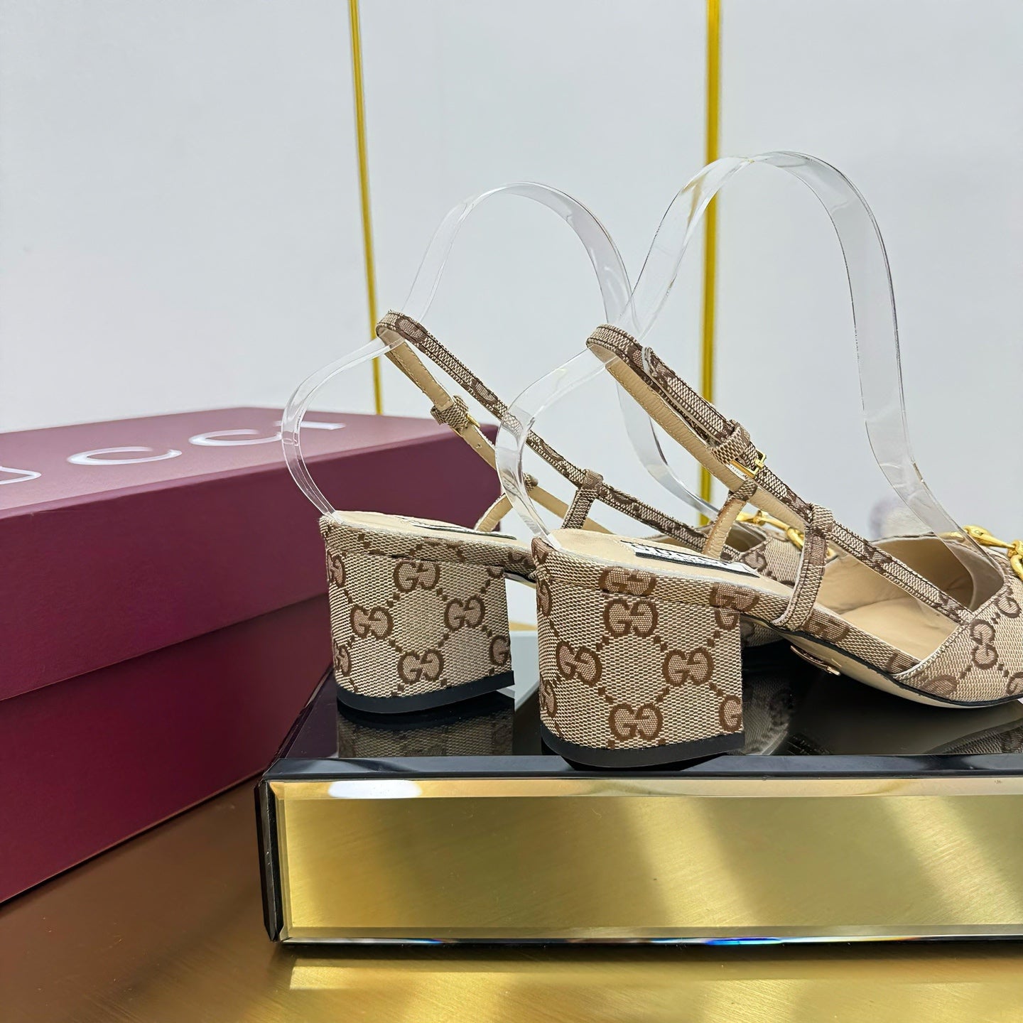 GG HIGH SLINGBACK 65 IN BEIGE LAMBSKIN WITH GOLD HARDWARE - 35