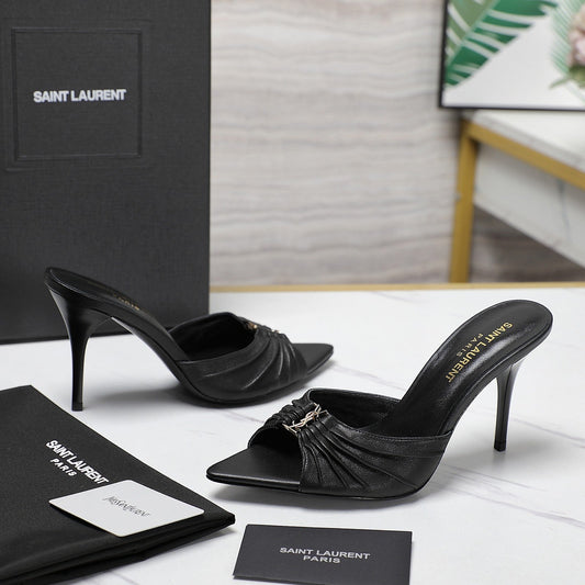 SL BABYLONE MULES 10 BLACK SMOOTH CALFSKIN - 35