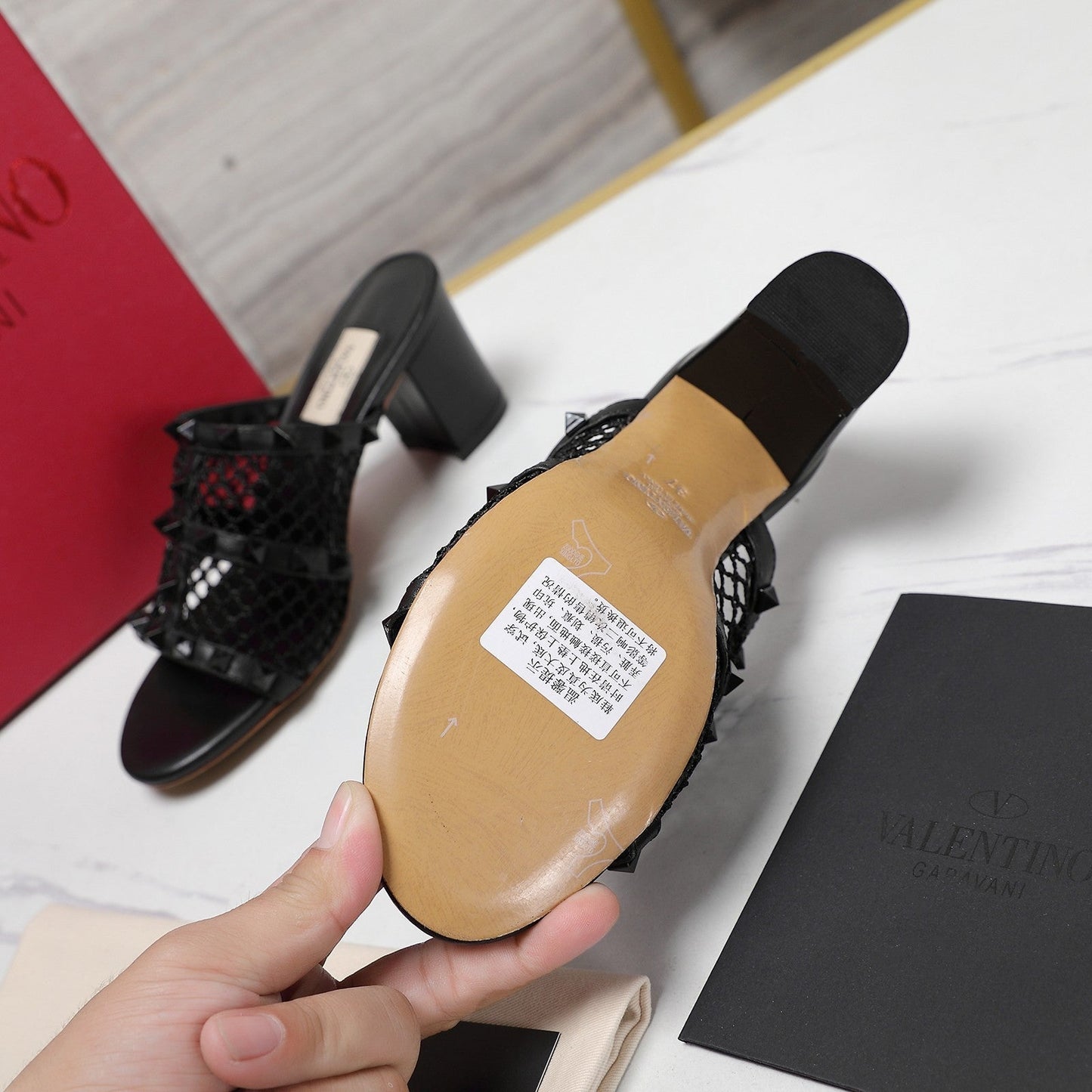 WOMEN'S BLACK ROCKSTUD BLACK MESH SLIDER SANDAL WITH MATCHING STUDS 65 MM - 35