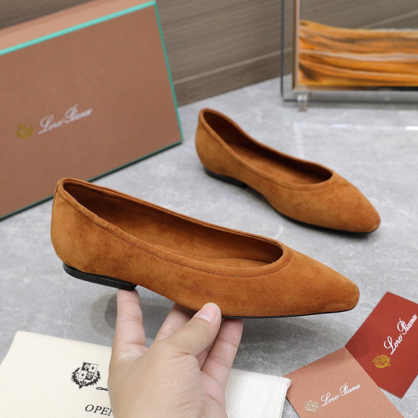 CLASSIC BALLET SHOES IN BRONZE BROWN SUEDUE - 35