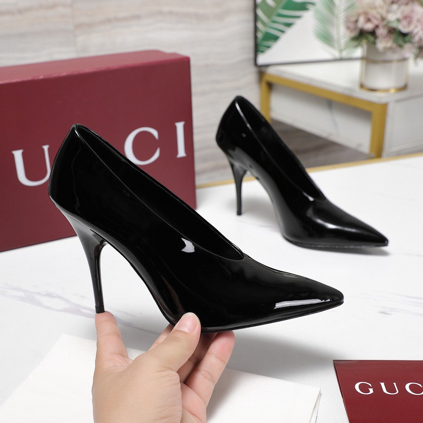 GG CLASSIC HIGH HEEL 105 IN BLACK LAMBSKIN - 35