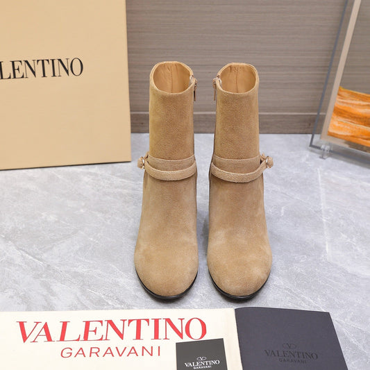 VALENTINO 25S GARAVANI VLOGO LOW BOOTS 80 MM IN LIGHT BROWN SUEDE - 34