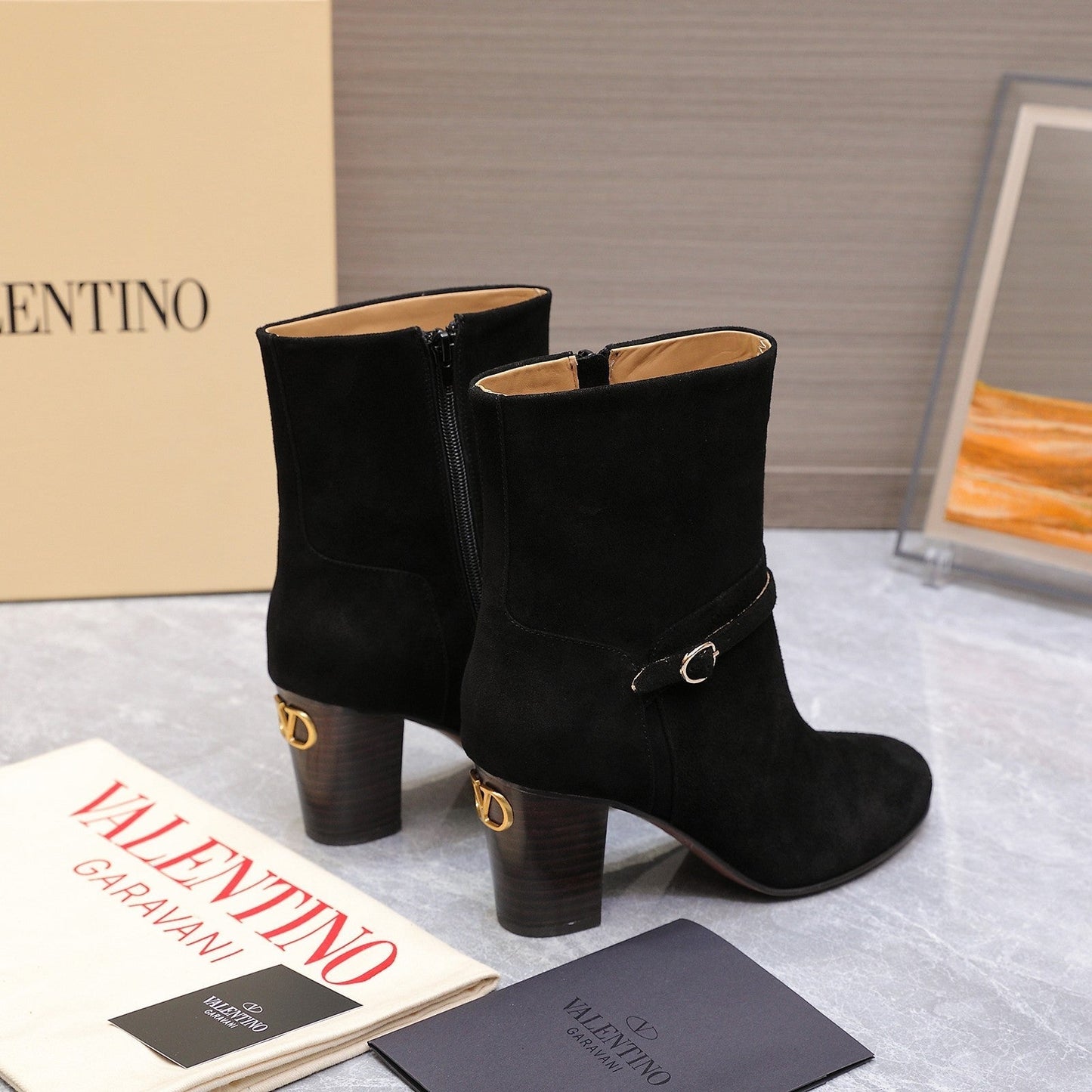VALENTINO 25S GARAVANI VLOGO LOW BOOTS 80 MM IN BLACK SUEDE - 34