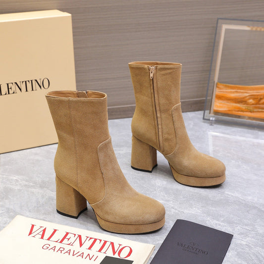 VALENTINO 25S ANKLE BOOTS WITH ZIPPER 90 MM IN LIGHT BROWN SUEDE - 35