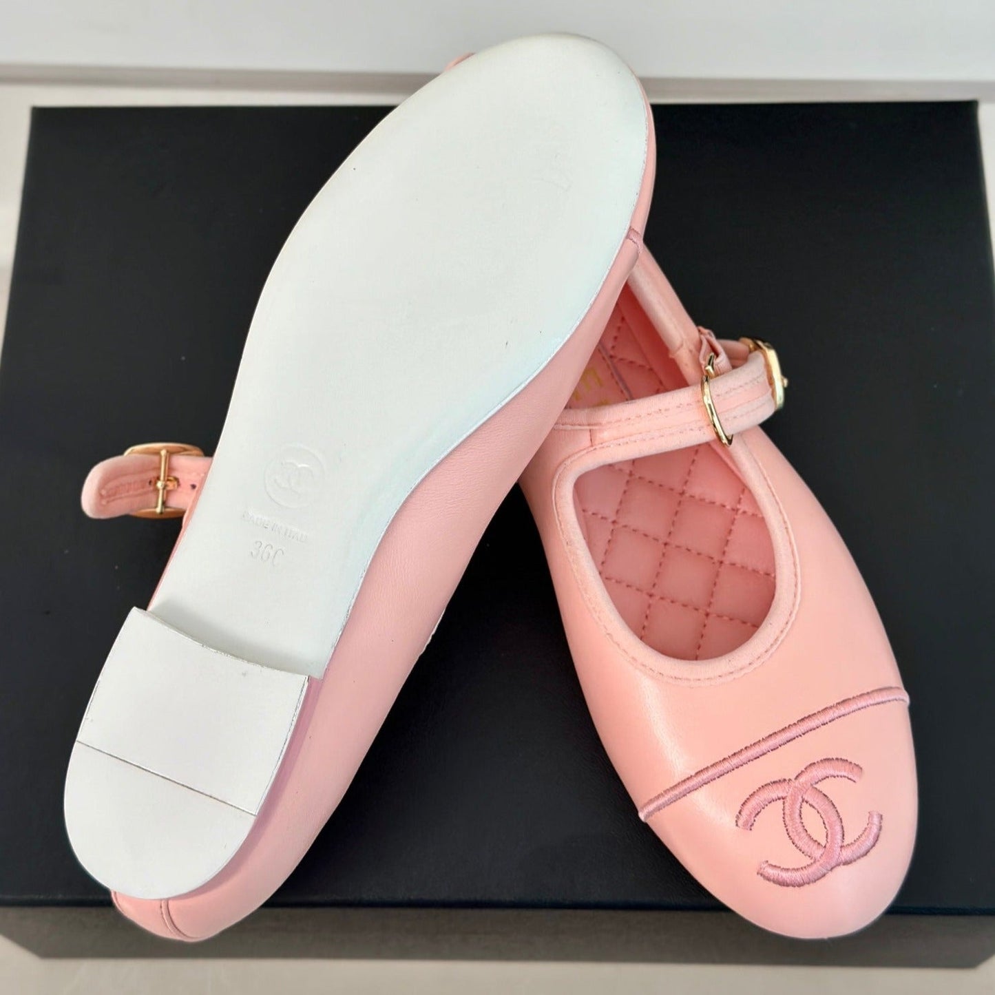 Double C Light Pink Lambskin Mary Jane Shoes - 35