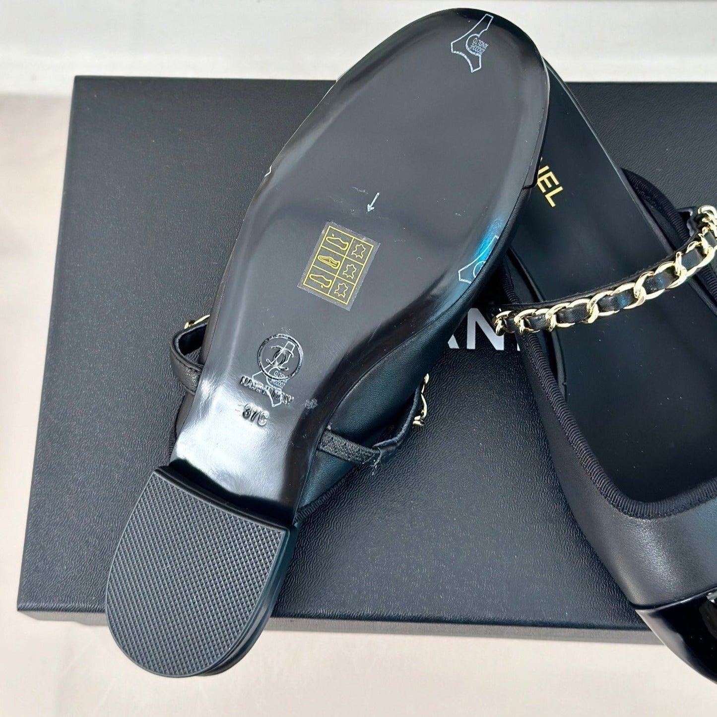 Double C Two-Tone Chain Mules Black Lambskin - 35