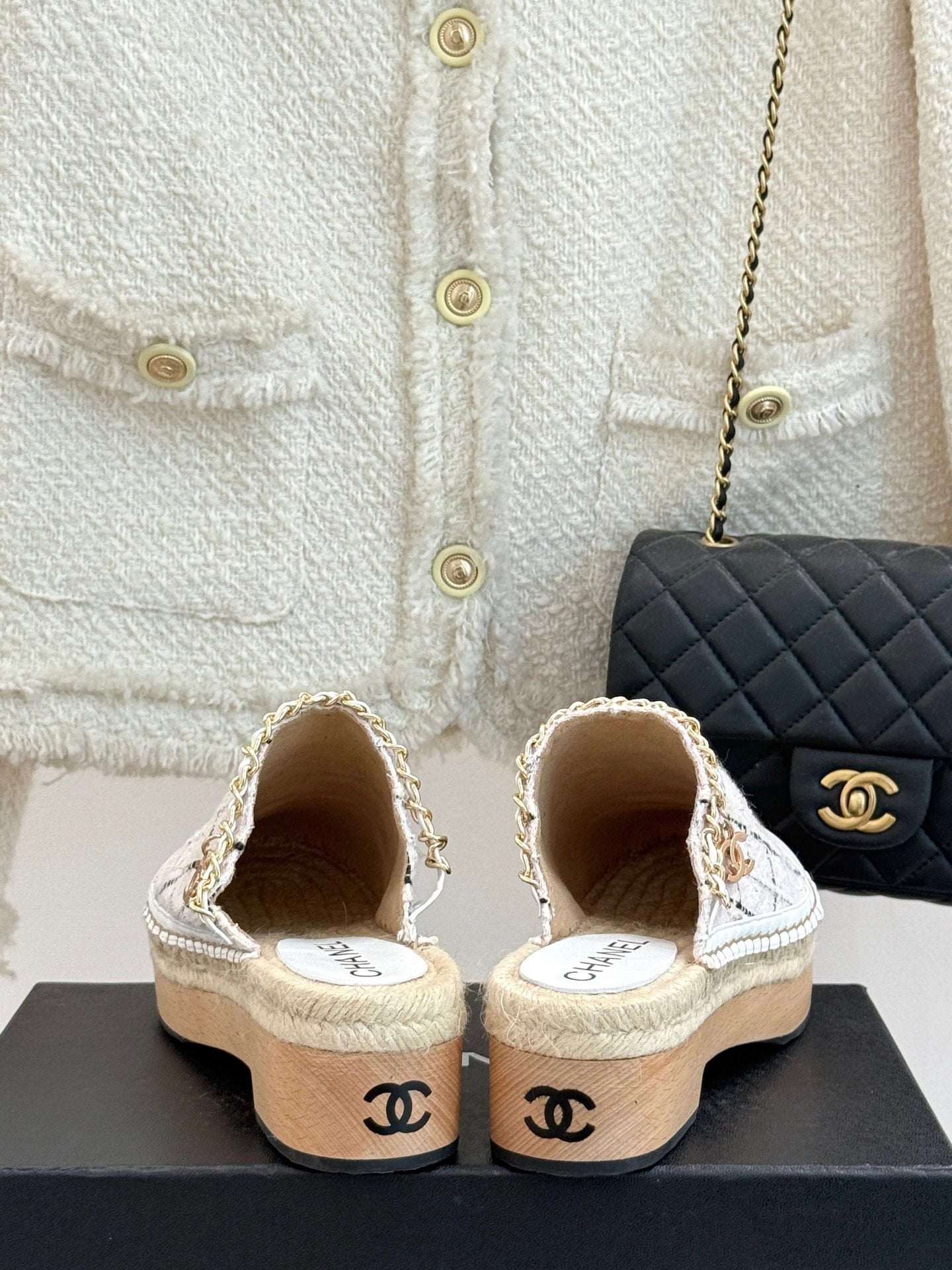 CC MULES 25SS 30 MM IN WHITE LAMBSKIN MIX PASTEL PINK TWEED - 35