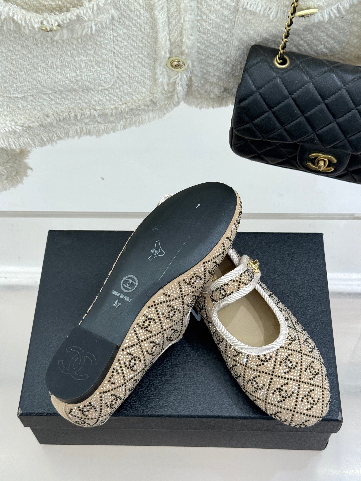 CC FLAT MARY JANE 25SS IN BEIGE EMBELLISHED WITH RHINESTONES - 35