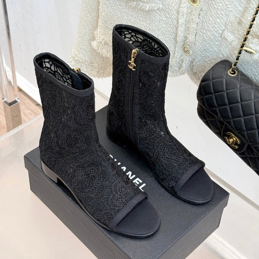 ЧЕРЕВИКИ CC PEEP-TOE, КОЛЕКЦІЯ 25SS, З ЧОРНОЇ ТКАНИНИ З ТИСНЕНИМ МЕРЕЖИВОМ - 35
