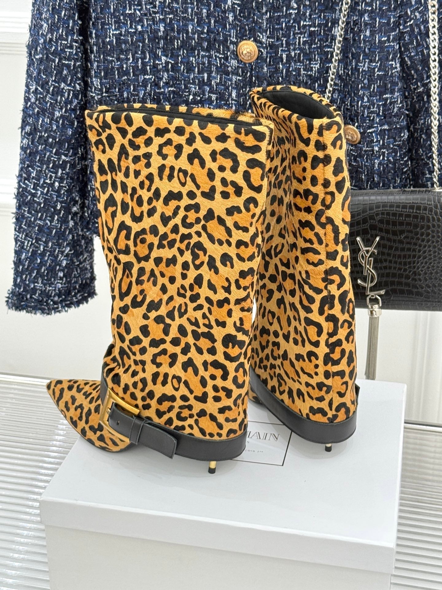 BALMAIN 25S ANTHEM BOOTS IN LEOPARD PRINT CALFSKIN - 35