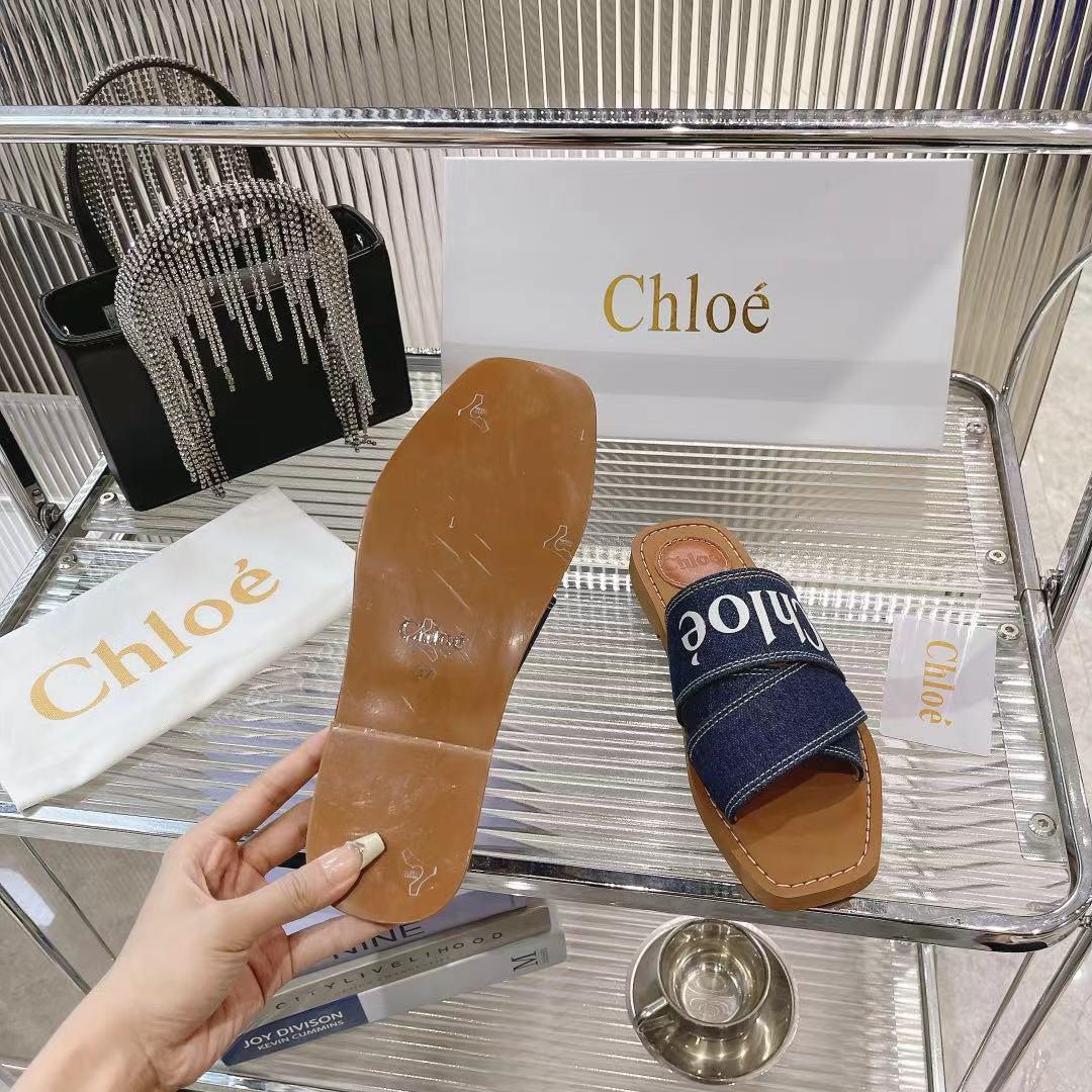WOODY MULE IN NAVY BLUE DENIM WITH WHITE LOGO - 35