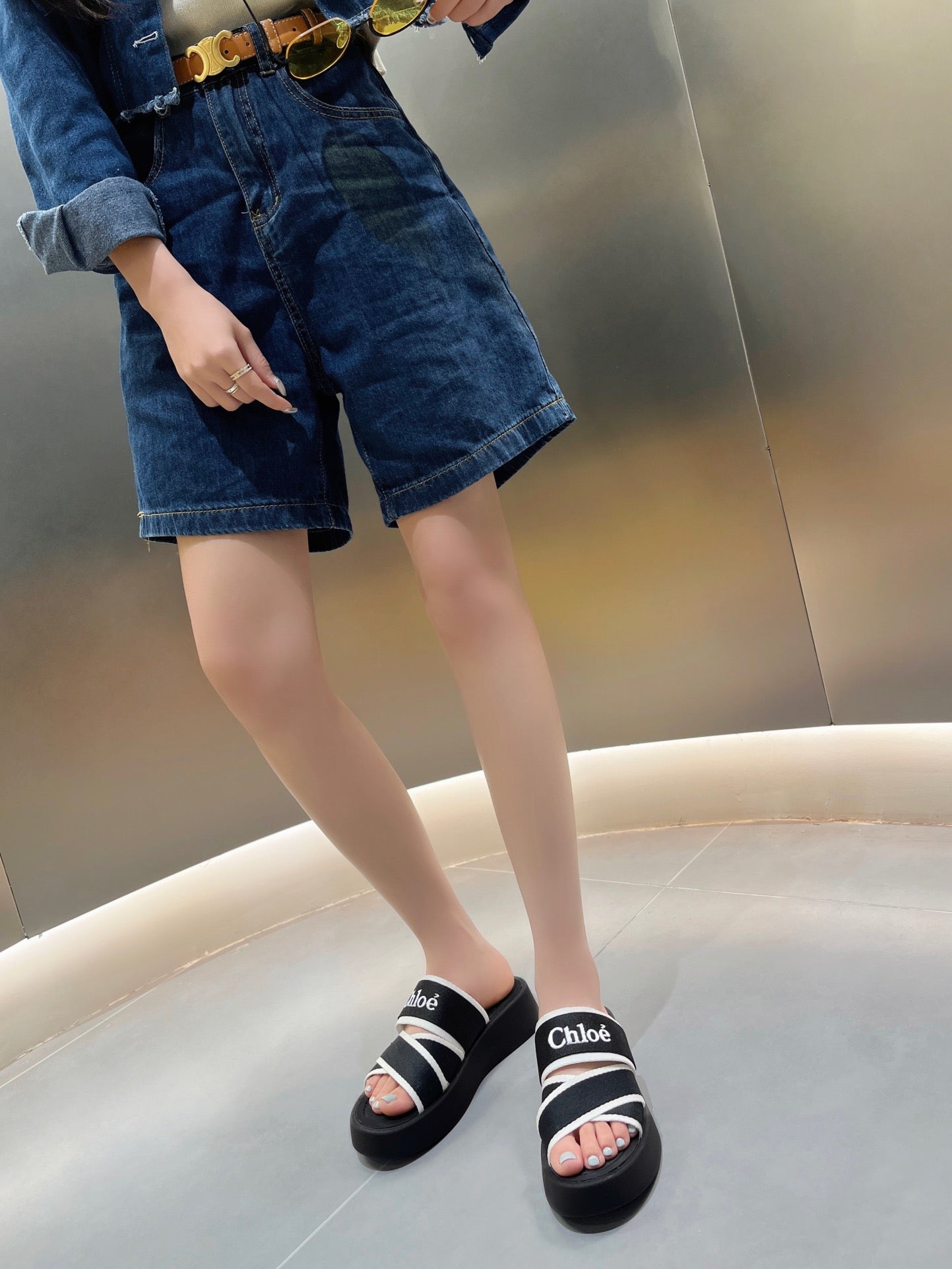 PLATFORM SANDALS IN BLACK MIX WHITE DENSITY KNIT - 35