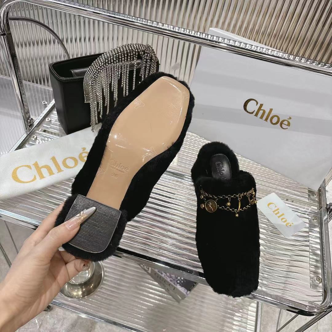 CHLOÉ 26S HIGH-HEELED MULES IN BLACK WOOL