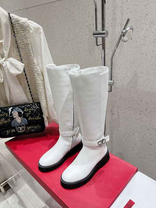 VALENTINO 25S KNEE-HIGH BOOTS IN WHITE CALFSKIN STYLE 9 - 35