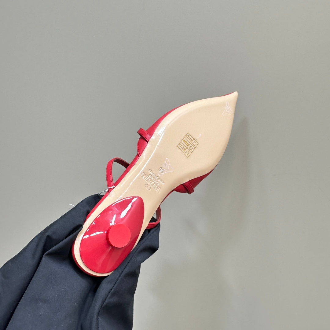 ROCKSTUD WISPY CHERRY RED CALFSKIN MULE 20MM - 35