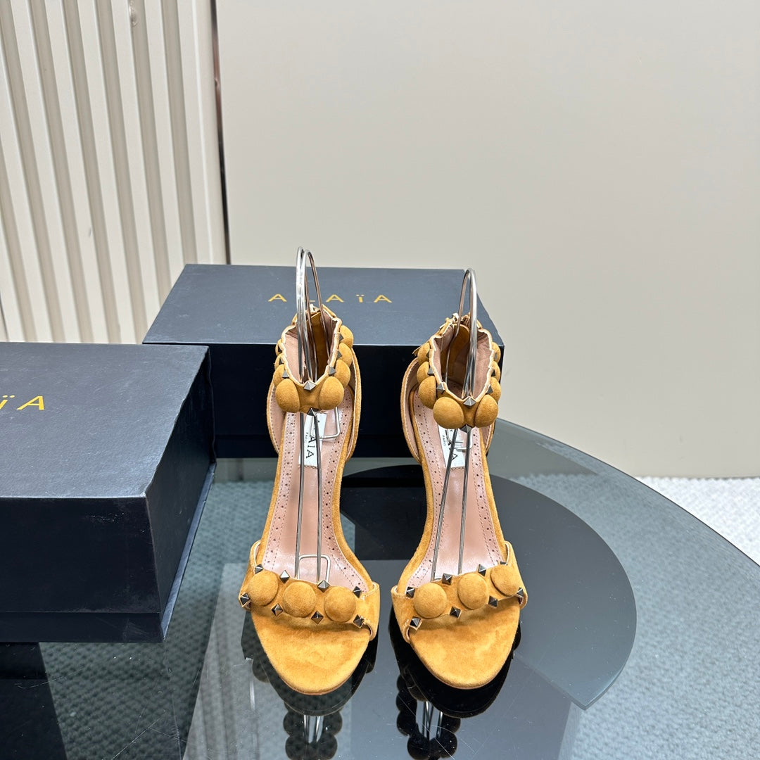 ALAIA HIGH HEEL SANDAL 10 CM IN DIJON YELLOW SUEDE - 35