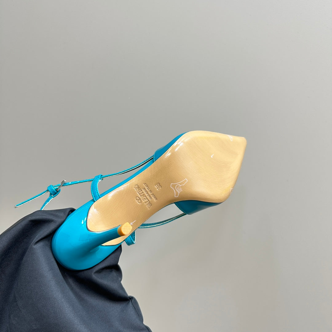 VLOGO SIGNATURE AQUA BLUE PATENT LEATHER SLINGBACK PUMP 80MM - 35