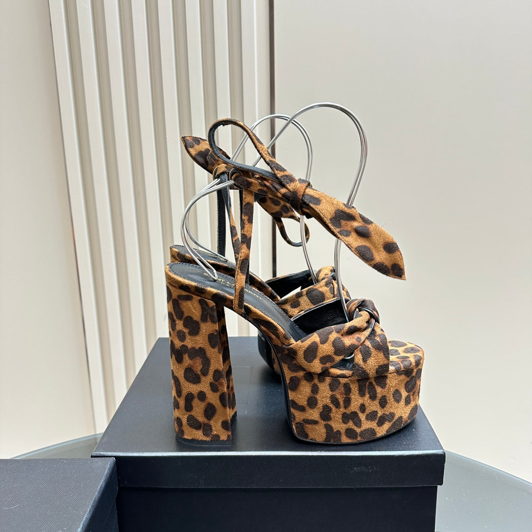 BIANCA PLATFORM SANDALS IN LEOPARD PRINT SUEDE - 35
