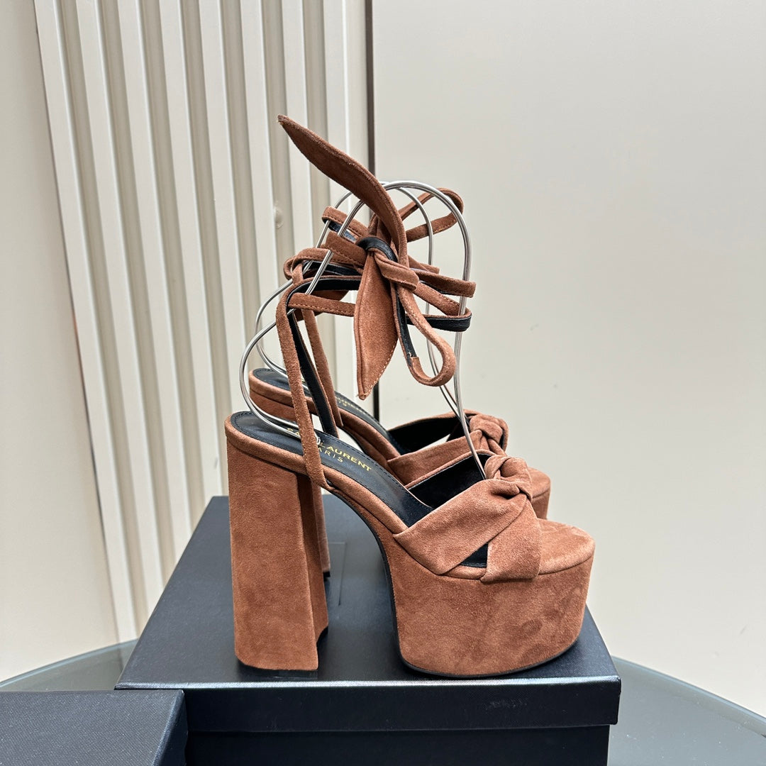 BIANCA PLATFORM SANDALS IN SIENNA BROWN SUEDE - 35
