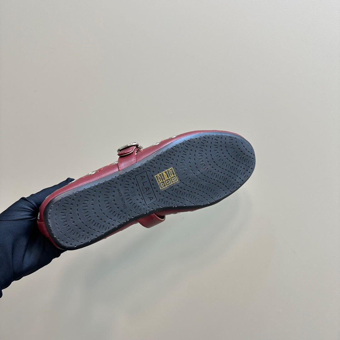 STRASS BALLET FLATS IN RUBY RED CALFSKIN - 34
